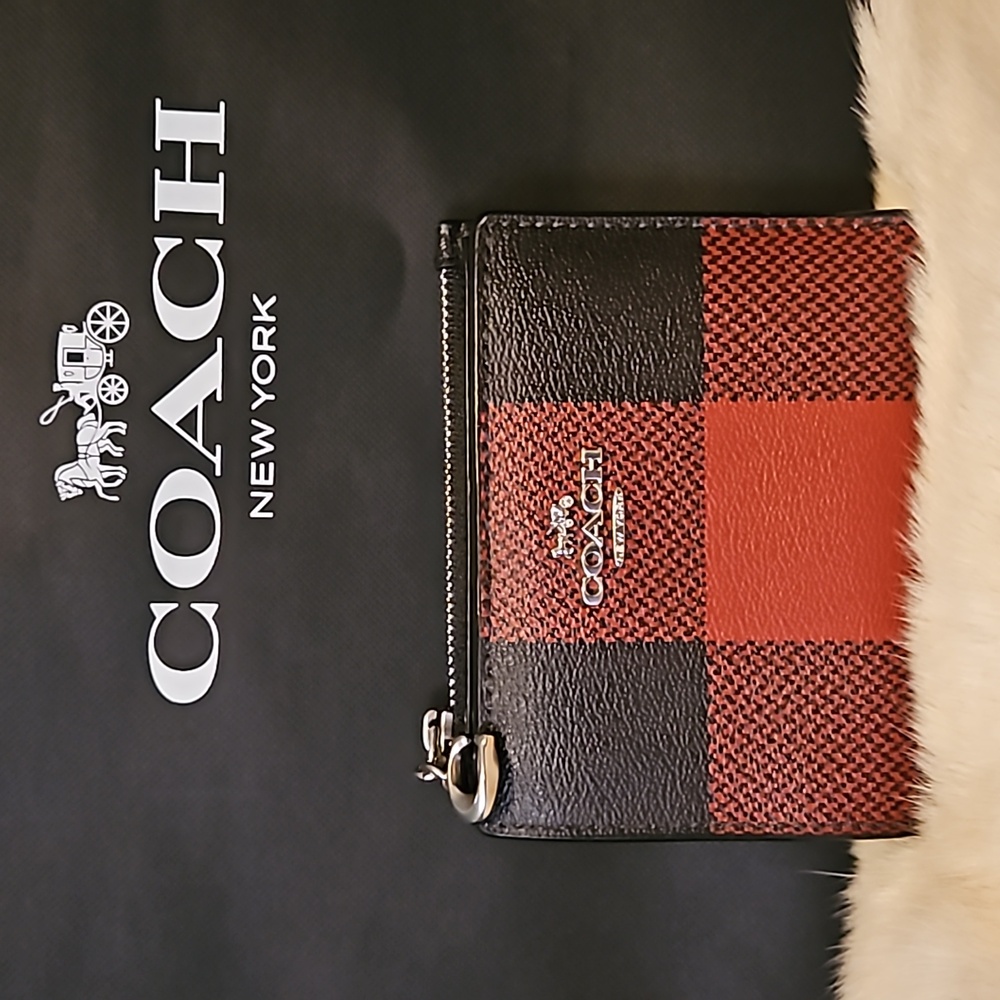 COACH Snap Card Case With Buffalo Plaid Print